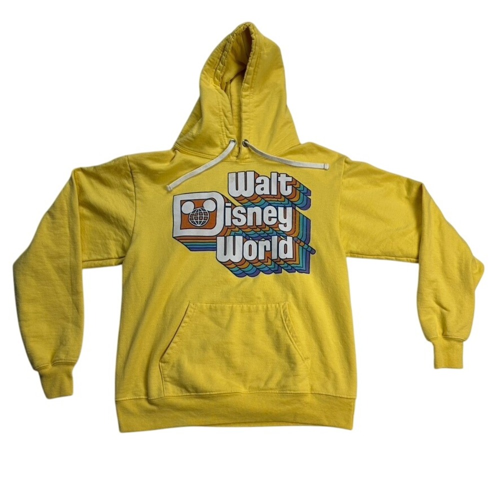 Yellow Walt Disney World Hoodie Sweatshirt Womens Size S Mickey Mouse Graphic‎